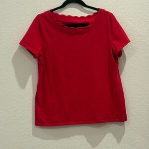 Talbots Red Scalloped Short Sleeve Top